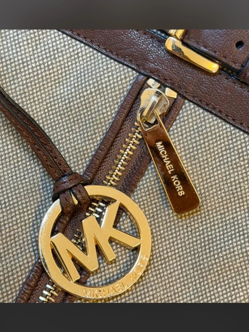 Vintage Michael Kors Kingsbury Canvas Tote with Brown Leather Trim